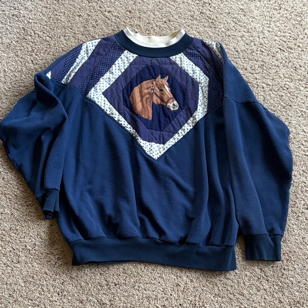 Navy Blue Horse Graphic Sweat Shirt
